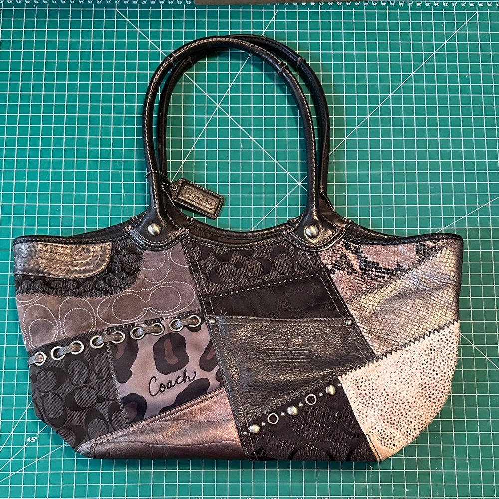 Coach Patchwork Leather Tote Bag in Black and Metallic